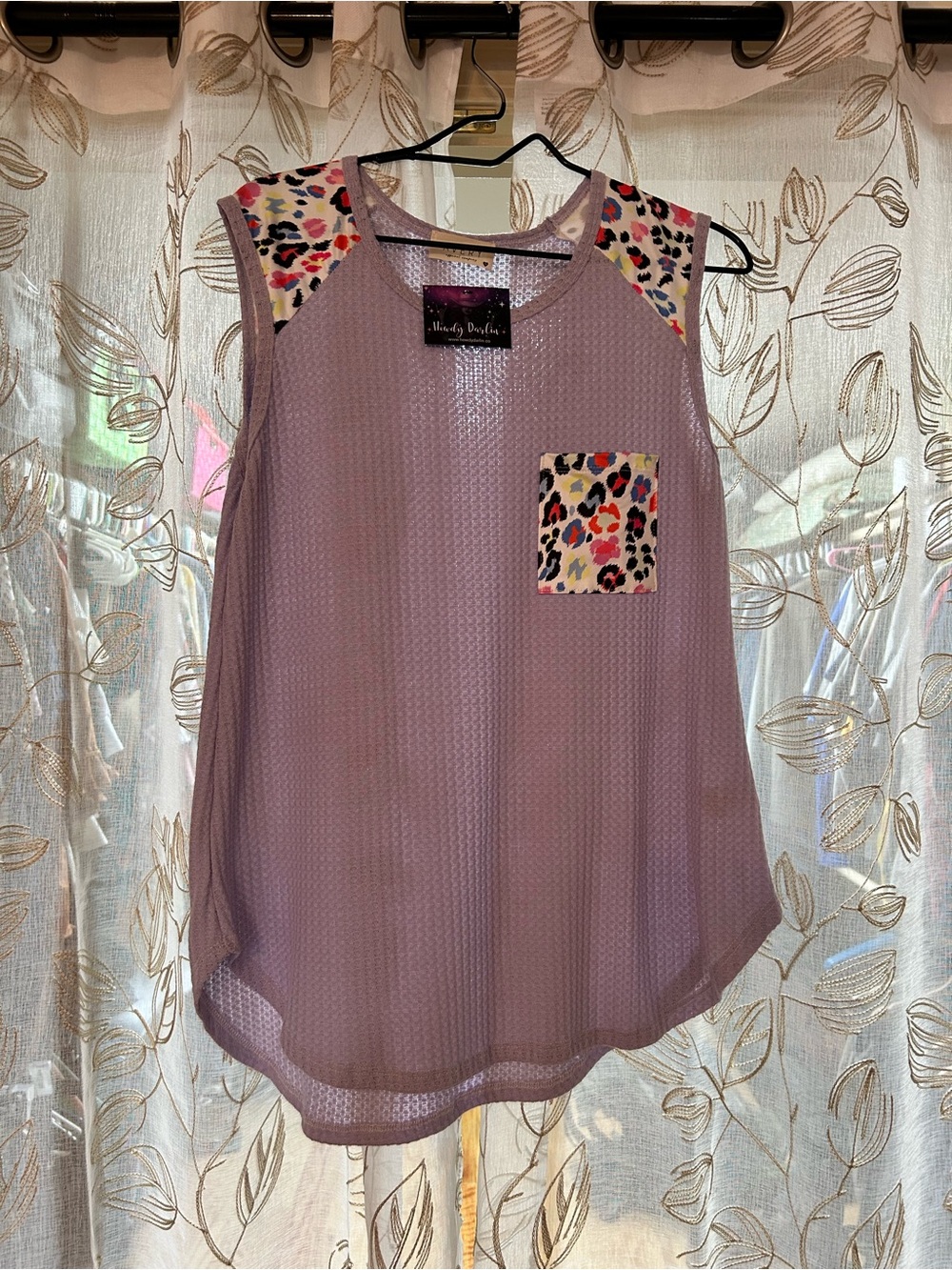 Avery Lavender Sleeveless Top with Multicolor Leopard Accents